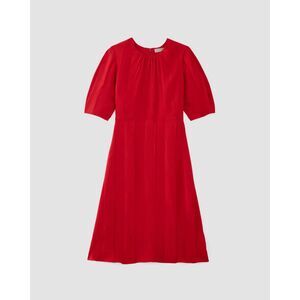 Everlane The City Stripe Ruched Dress In Haute Red Midi Dress Women's Size 8
